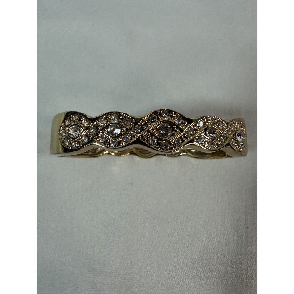 GOLD TONE Encrusted With Rhinestones Snap Hinged Bangle Bracelet